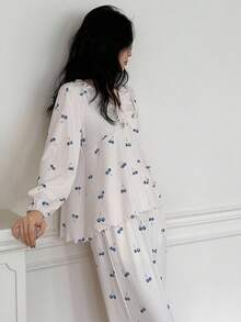 DAZY 可爱水果图案荷叶边女士睡衣套装，秋冬服装 - 白色 - 查看 6