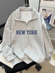 青少年女孩休闲基本款半拉链高领混色灰色运动衫秋冬女童服装 - 淺灰色 - 查看 2