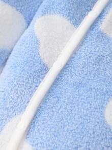 新生女婴可爱粉色心形羊毛连帽长袖连脚连体衣，秋冬婴儿睡衣 - 藍色 - 查看 8