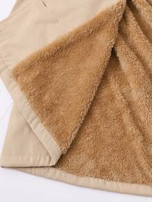 SHEIN Mädchen Lässiges Design Gewebter Fleece einfarbige Kapuzenjacke mit langen Ärmeln, Knopfverschluss, geraffter Taille, Schleifen-Dekor, modisch vielseitig, süß minimalistisch