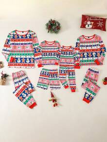 2pcs Girls Cartoon Christmas Pattern Short Sleeve Shorts Snug Fit Pajama Set Kids Two Piece Set Girls Pajamas Shorts Sets Kids Christmas Pajama - Multicolor - View 9