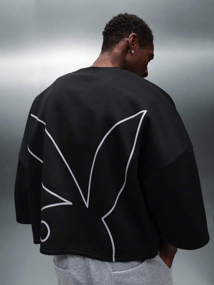 PLAYBOY X SUMWON 直線的なパターンのボックスワイドスリーブスウェットシャツ