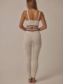 Aralina Leisurewear Contrast Tipping Detail Cropped Top And Legging Active Gym Workout Two Pieces Women Set - Apricot - View 2