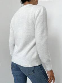 EURMUSE Solid Fuzzy Sweater - White - View 2