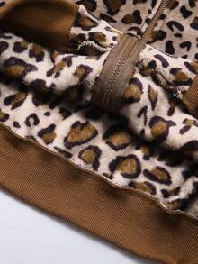 ROMWE MEN Street Life Herren Leopard Muster Patchwork Wildleder-Optik Jacke, Street Style amerikanischer Buchstaben Stickerei Mantel, Herbst/Winter - Kaffeebraun - Übersicht 6