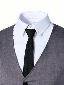 SHEIN 2pcs Teen Boy Gentleman Outfit, Grey Slim Fit Vest + Textured Long Pants, Elegant Formal Suit For Birthday, Wedding, Graduation, Party, Performance - Grey - View 4