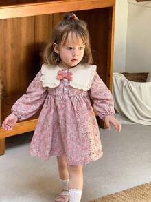SHEIN Baby Girl Cute Long Sleeve Princess Dress, Fashionable & Elegant, Spring/Autumn Fall Winter - Pink - View 3