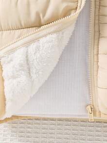 Cozy Pixies Áo khoác cardigan nỉ không tay, có mũ, khóa kéo phía trước, màu trơn cho bé trai, quần áo mùa đông cho trẻ sơ sinh, áo khoác sơ sinh, áo vest cho trẻ nhỏ, áo khoác ấm cho bé trai sơ sinh. - Màu be - Xem 3