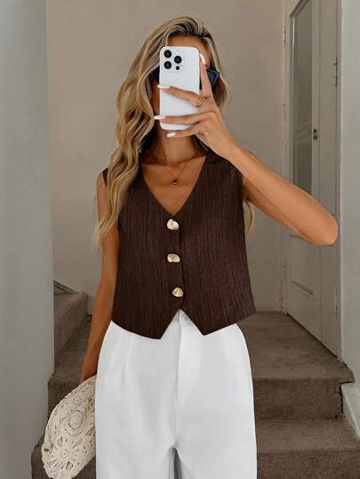 Easowa Kadın V Yaka Asimetrik Etek Metal Düğmeli Ön Rahat Bol Günlük Seyahat Vintage Stil Gömlek