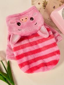 PETSIN 1pc Cat And Dog Universal Pet Clothing, Cute Pink Pig Transformation Outfit, Autumn And Winter Thick Warm Hooded Sweatshirt Sweatshirt