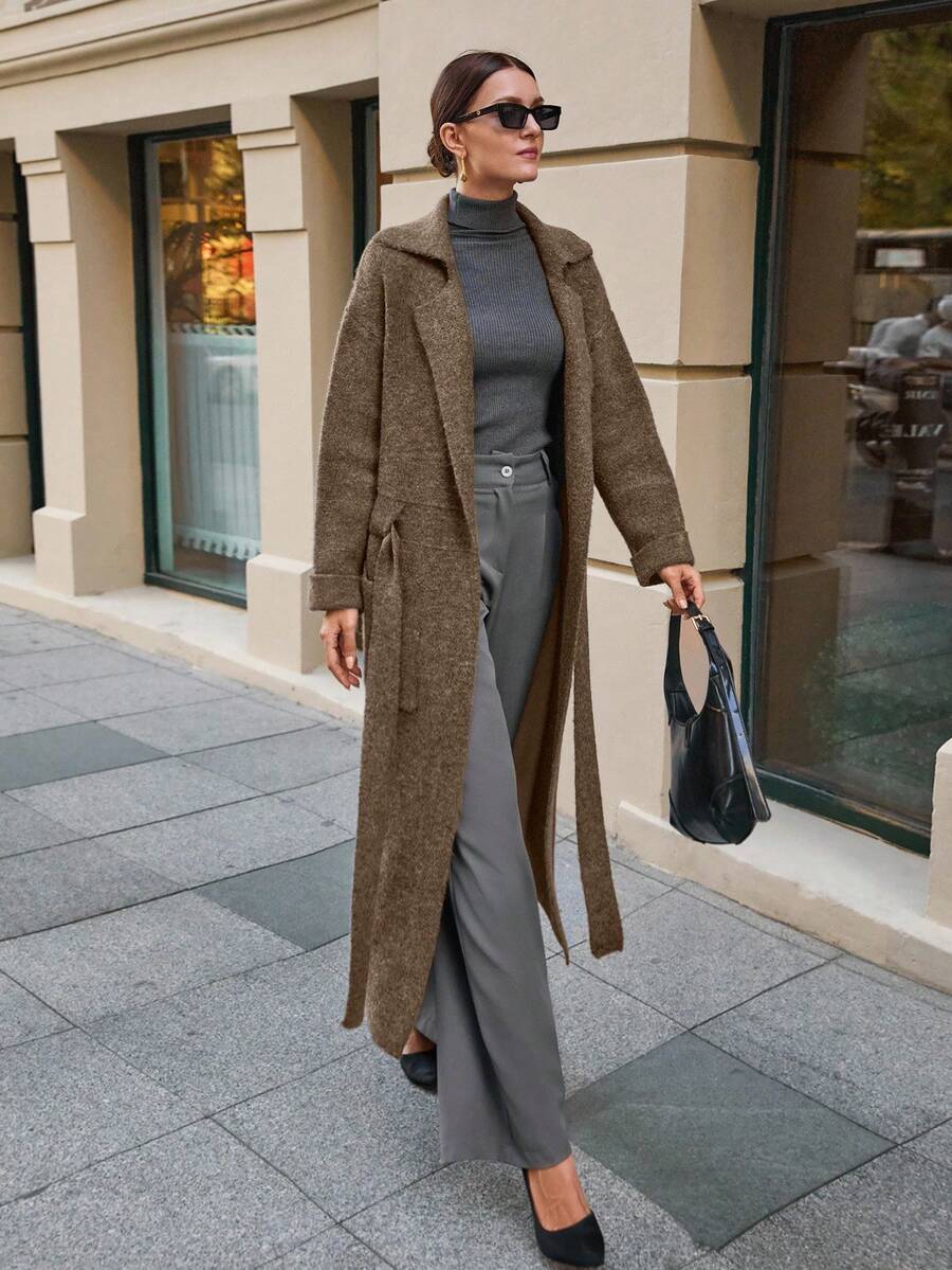 Cardigan longo com cinto e jaqueta para outono e inverno