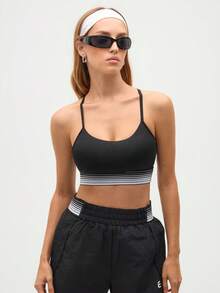 Gameset SHEIN Sport Women's Colorblock Striped Print Wireless Comfortable Sports Bra - Black - View 5