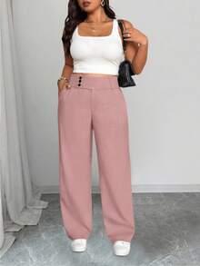 SHEIN Tall CURVE Quần ống đứng lưng rộng thoải mái cho nữ cỡ lớn - Hồng - Xem 8