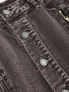 ROMWE Kawaii Chân váy denim mini cạp trễ cổ điển Y2K có khóa kéo - màu nâu - Xem 4