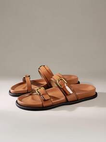 Solecia 女士时尚黑色舒适平底凉鞋 - 巧克力棕 - 查看 2