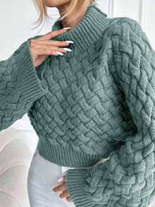 EURMUSE Women Solid Color Sweater, Fashionable For Autumn/Winter - Mint Green - View 5