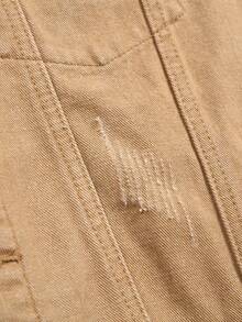 Manfinity Homme Men Casual Street Style Khaki Light Denim Jacket, Fall - Khaki - View 6