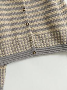 SHEIN LUNE Casual Colorblock Striped Knit Cardigan, Autumn/Winter - Grey - View 5