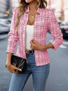 Franclia Women's Plaid Long Sleeve Casual Office Blazer Jacket, Autumn - Pink - View 5