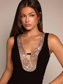 Glamine 亮片优雅复古浪漫百搭通勤休闲衬衫，适合音乐节秋季女装返校 - 黑色 - 查看 1