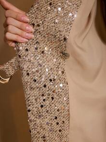 MOTF PREMIUM SEQUINS LAPEL COLLAR D-RING BELT COAT - Khaki - View 8