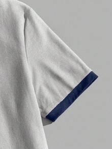 Manfinity Joysei Áo thun nam cổ tay màu xanh navy họa tiết hoa xám chắp vá cỡ chuẩn, họa tiết chữ đại học thường ngày, đa năng mặc hàng ngày - Nhiều màu - Xem 7