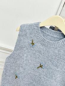 Modelyn Rompi Sweater Leher Bulat Bordir Warna Polos untuk Wanita, Pakaian Musim Gugur dan Musim Dingin untuk Wanita - Light Grey - View 5
