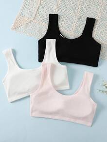 Genkimix Kids 3pcs/Set Teen Girl Minimalist Fashion White, Black And Gray Comfortable Camisole Underwear Set - Multicolor - View 2