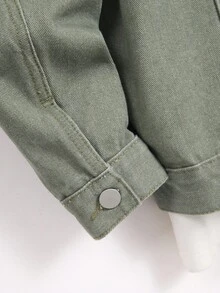 Manfinity Homme Men Casual Street Style Military Green Denim Long Sleeve Jacket, Fall - Army Green - View 6