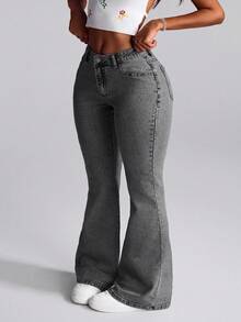 Slaydiva Plus Size Women Embroidered Flare Jeans With Pockets/Winter