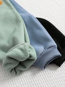 SHEIN 6件套男童休闲舒适百搭可爱圆领卫衣和运动裤套装，加厚保暖内衬运动服，返校季服装 - 彩色 - 查看 5