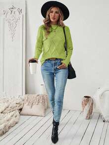 EMERY ROSE Suéter de cuello alto de manga larga, ajustado, de unicolor para mujer, otoño/invierno - Verde - Ver 7