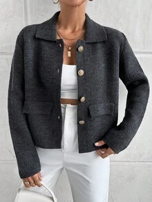 EURMUSE Knitwear Jacket Elegant - Grey - View 7