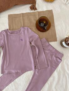 DAZY Young Girls Round Neck Embroidered Knit Loungewear Set, Fall - Multicolor - View 6