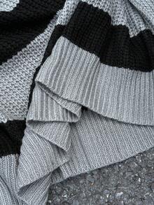 SHEIN EZwear 大码蝙蝠袖条纹套头毛衣，适合秋冬季 - 彩色 - 查看 7