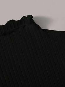 SHEIN EZwear 女式大码针织罗纹 T 恤 - 黑色 - 查看 4