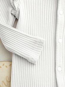 SHEIN Newborn Baby Girl Solid Color Long Sleeve Jumpsuit With Ruffle Trim And Footed Pants Cute Baby Pajamas - White - View 11