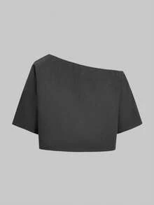 ROMWE Fairycore Plus Size Women Summer Cat & Flower Printed Asymmetrical Collared Short Sleeve Casual T-Shirt