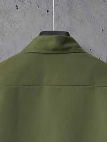 Manfinity Homme 男士纯色长袖单排扣衬衫和抽绳腰裤休闲两件套 - 軍綠色 - 查看 5
