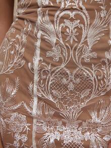 Aloruh Vestido mini de mujer para otoño/invierno, vestido sin tirantes con tela bordada con lentejuelas, vestido de fiesta, vestido de cita, vestido para el té de la tarde - Blanco - Ver 8