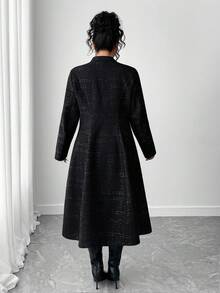 Elenzga 大码女式单排扣羊毛大衣，时尚优雅简约文艺风女士服装 - 黑色 - 查看 2