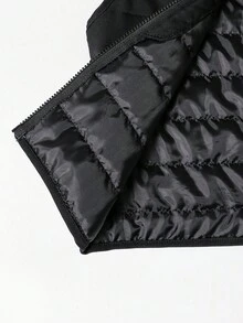 SHEIN 3件組小男孩休閒加厚外套背心、抓絨圓領字母刺繡運動衫與長褲，適合秋冬戶外穿著 - 黑色 - 查看 8