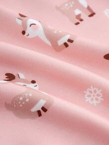 Cozy Pixies 女婴驯鹿图案保暖内衬柔软针织圆领长袖套头卫衣，秋冬女装，冬季鹿纹印花上衣，冬季女婴服装 - 粉色 - 查看 4