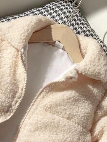 女童时尚休闲泰迪羊羔拉链短外套 - 杏色 - 查看 4