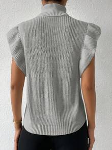 Chiquease Women's Autumn/Winter High Collar Patchwork Ruffle Hem Knitted Vest - Light Grey - View 2