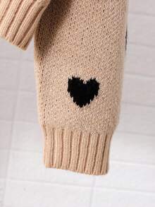 SHEIN Playful Pals Young Girl' Thick Knit Bow Decor Cardigan, Cute & Minimalist, Long Sleeve Sweater For Autumn/Winter Kids Heart Sweater Girls Heart Cardigan Cute Sweaters For Kids Bow Sweater Kids Kid Cardigan Fall Cute Cardigan Kids Cardigan For Girls Girls Heart Sweater Girl Sweaters Cardigan - Apricot - View 6