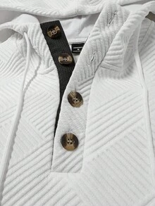 Manfinity Homme 男士撞色长袖纽扣设计抽绳休闲连帽衫，秋冬 - 黑與白 - 查看 5