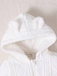 SHEIN Babyboy 休闲连帽羊毛连体裤，海军蓝，适合秋冬季外出、休闲装、周末野餐和舒适派对 - 白色 - 查看 6