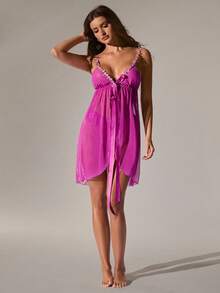SHEIN BAE Ladies' Solid Color Simple Daily Wear Cami Sexy Lingerie Dress - Purple - View 4