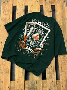 Manfinity LEGND 男士扑克印花圆领休闲短袖T恤 - 墨綠色 - 查看 4